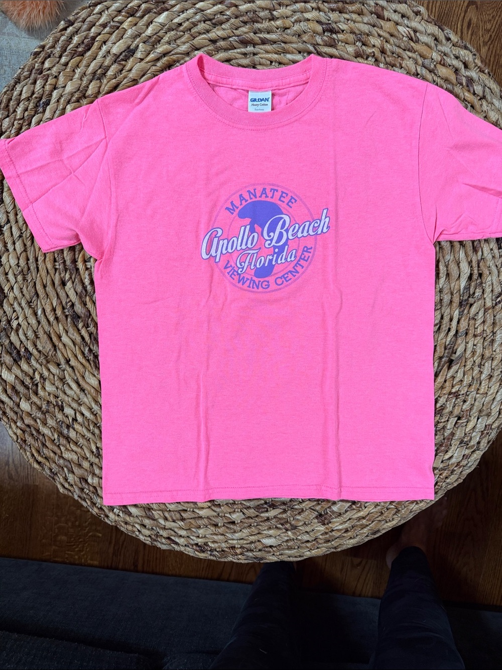 Gildan girl’s Neon Pink Apollo Beach Florida Manatee Viewing Center Graphic Tee